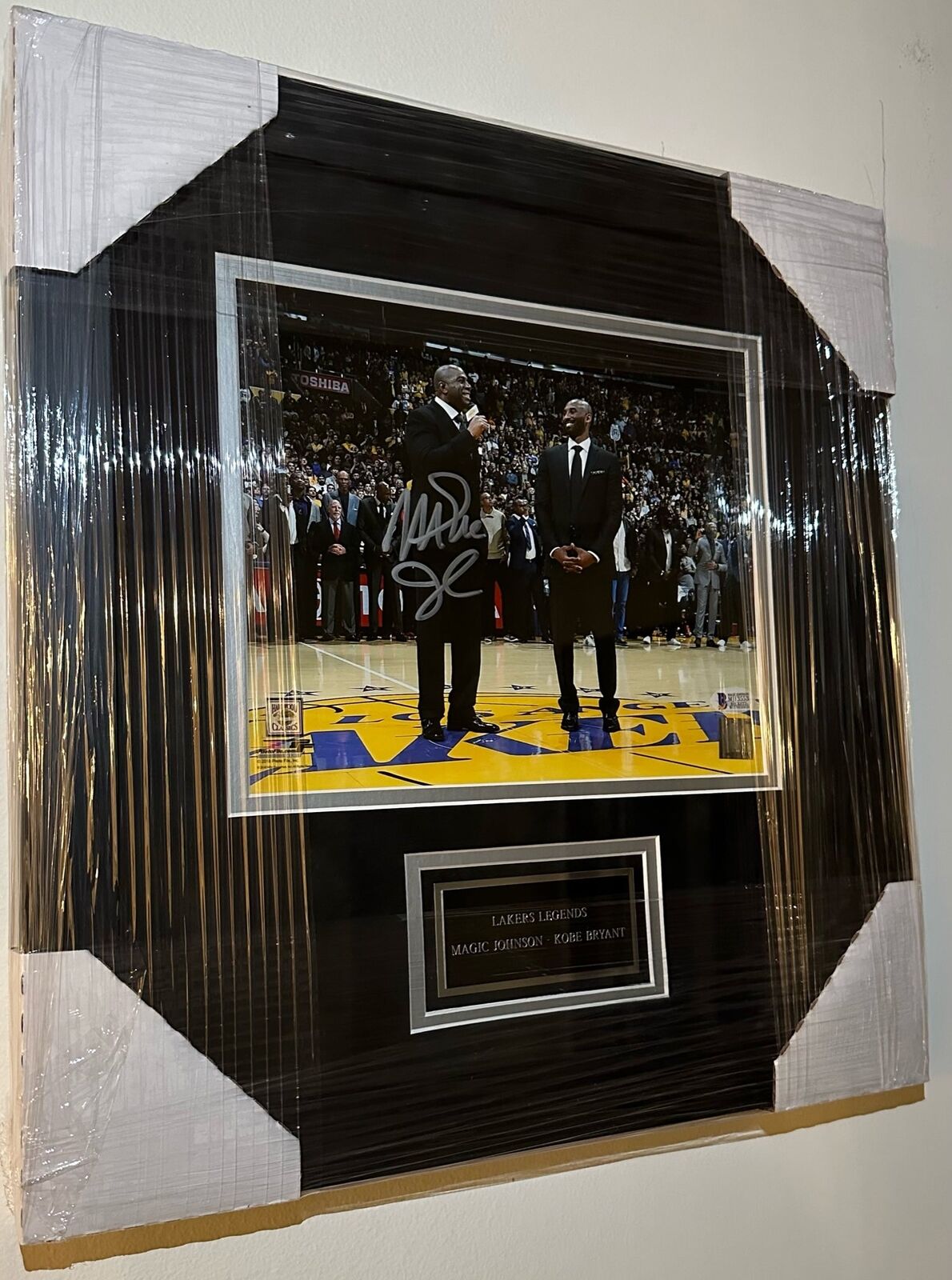 Kobe Bryant Retirement Jersey Framed Photo with Magic Johnson Autograph