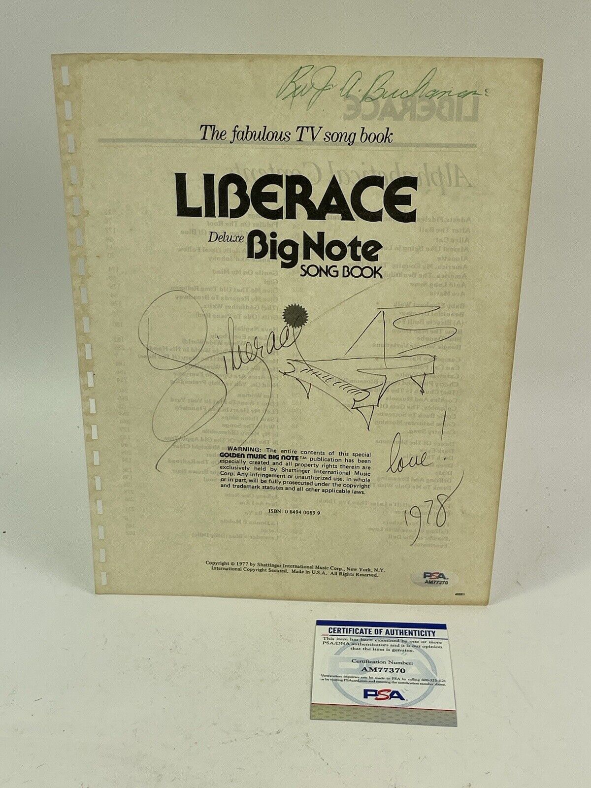 Liberace signed autograph & Sketch  1978 Vintage  Pianist, Singer, Actor PSA