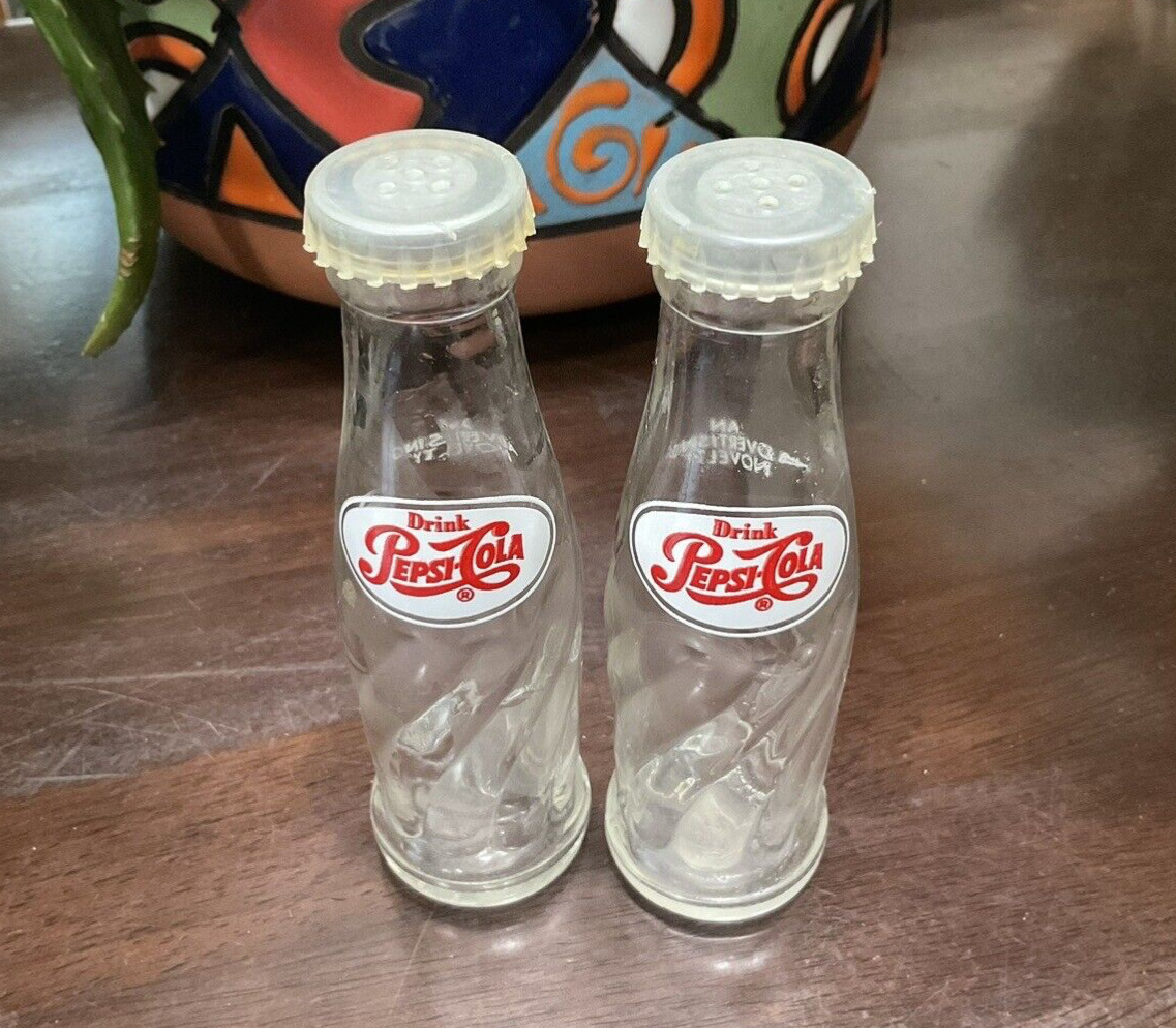vtg PEPSI Glass Bottle S&P Shakers Drink Pepsi-Cola slogan 4.5\