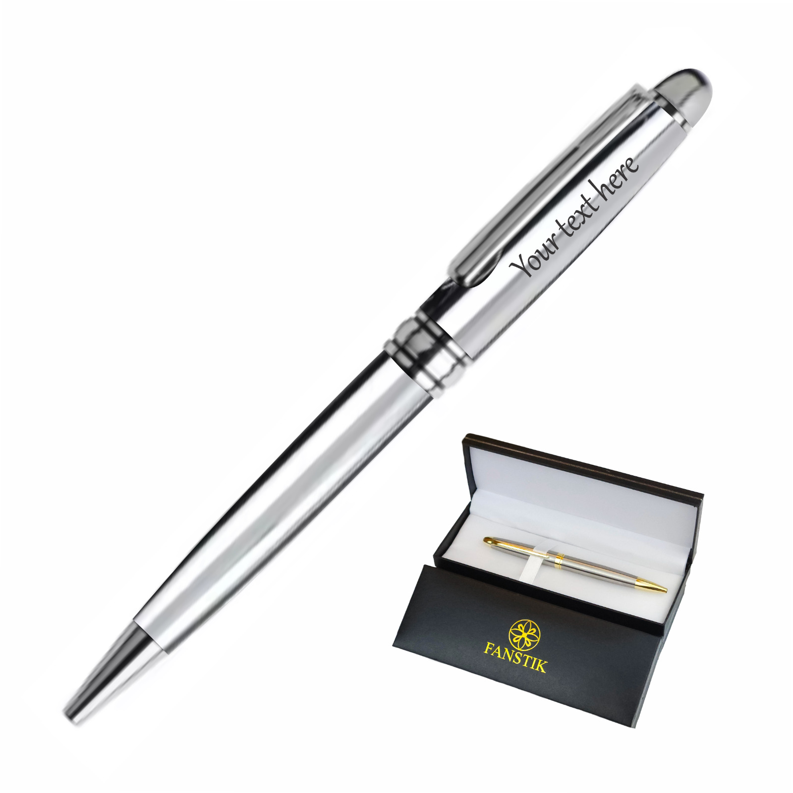 Personalized Pen, Elegant Engraved Pen. Luxury Customized Ballpoint Pen (Silver)