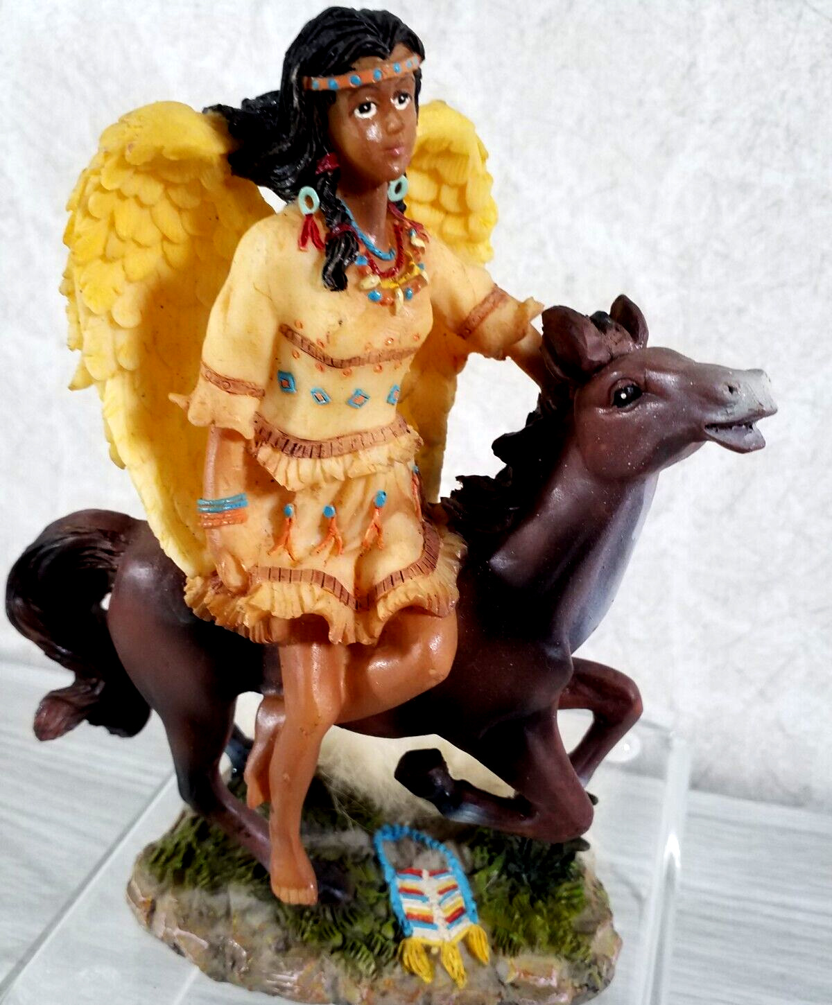 Native American Indian Maiden Angel Riding Horse Figurine Resin