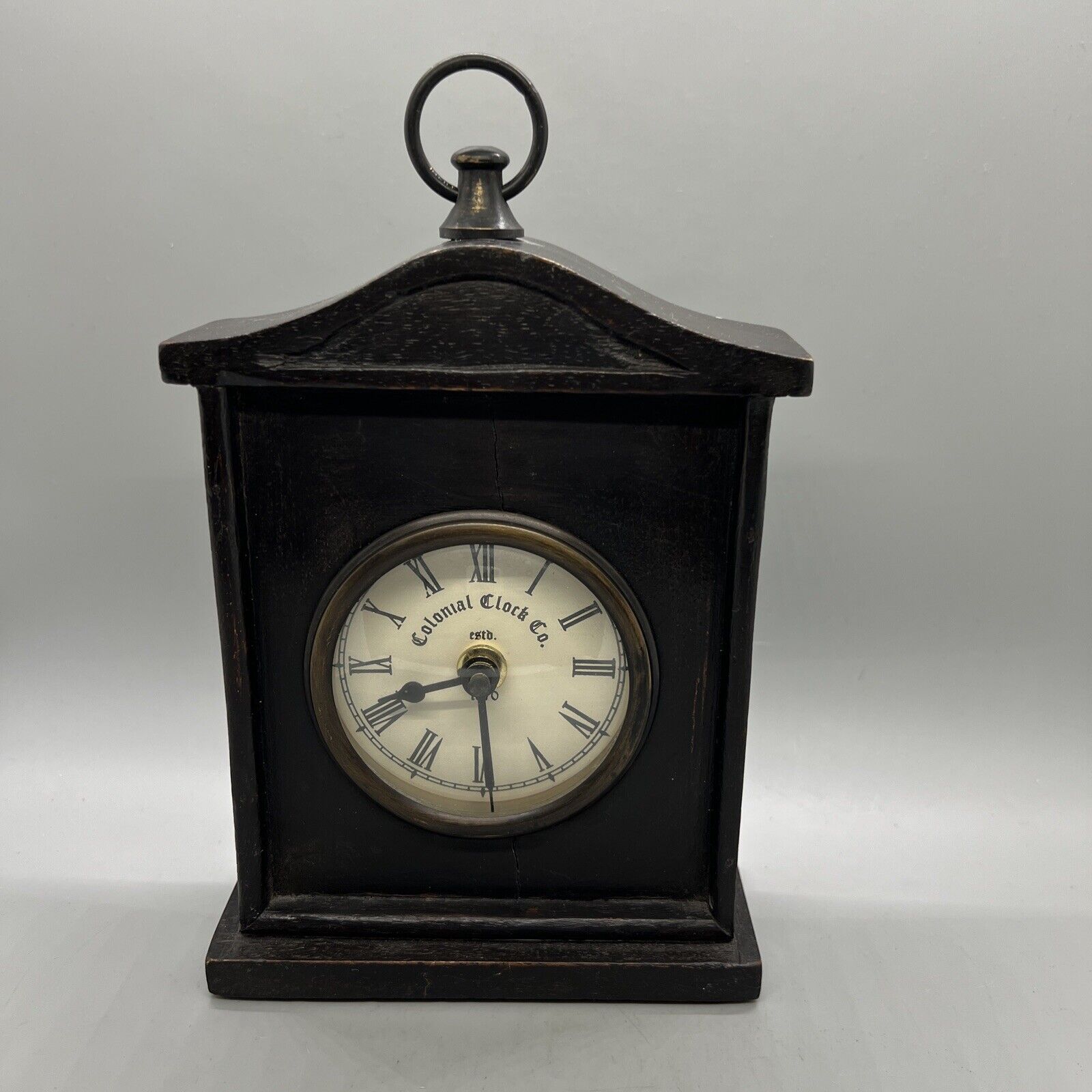 Wooden Mantle Clock Quartz 7x5.25x2.25” Dark Wood Carved