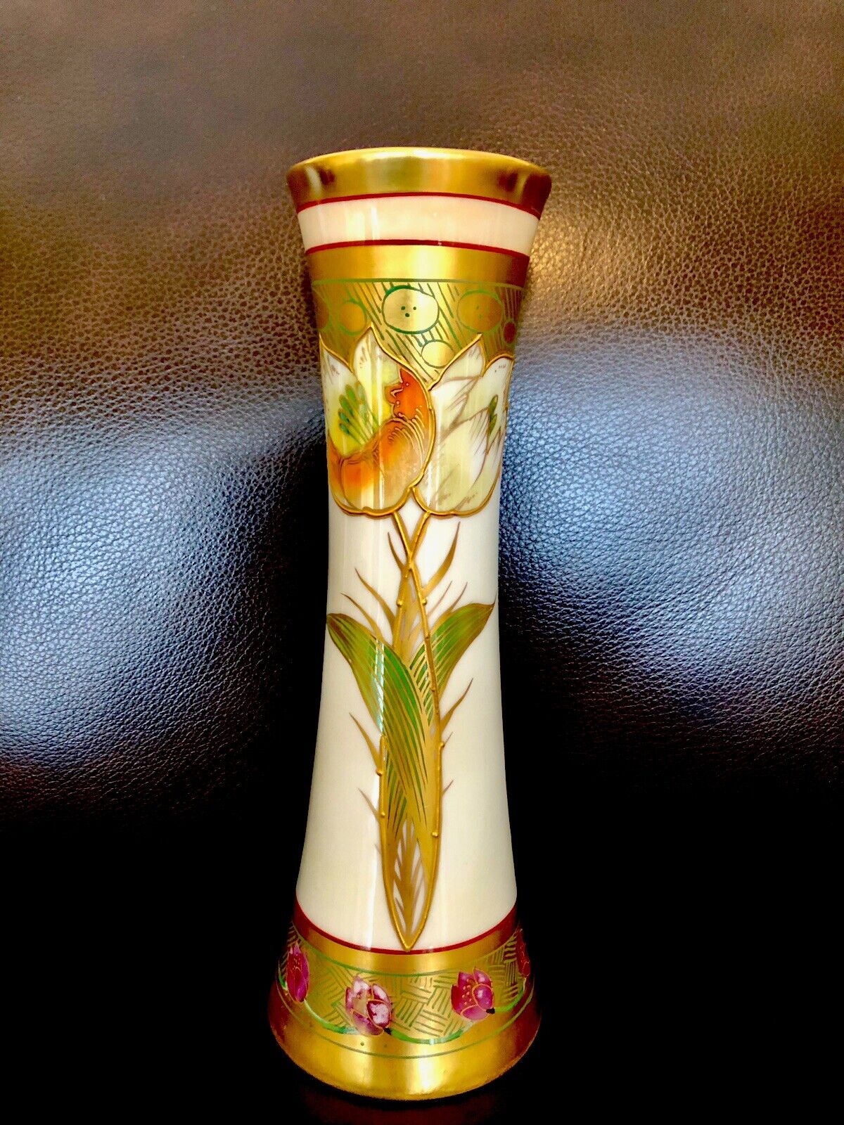 Antique PICKARD  Vase  Hand Painted  Artist Signed Circa 1910 Very Rare 24k Gold