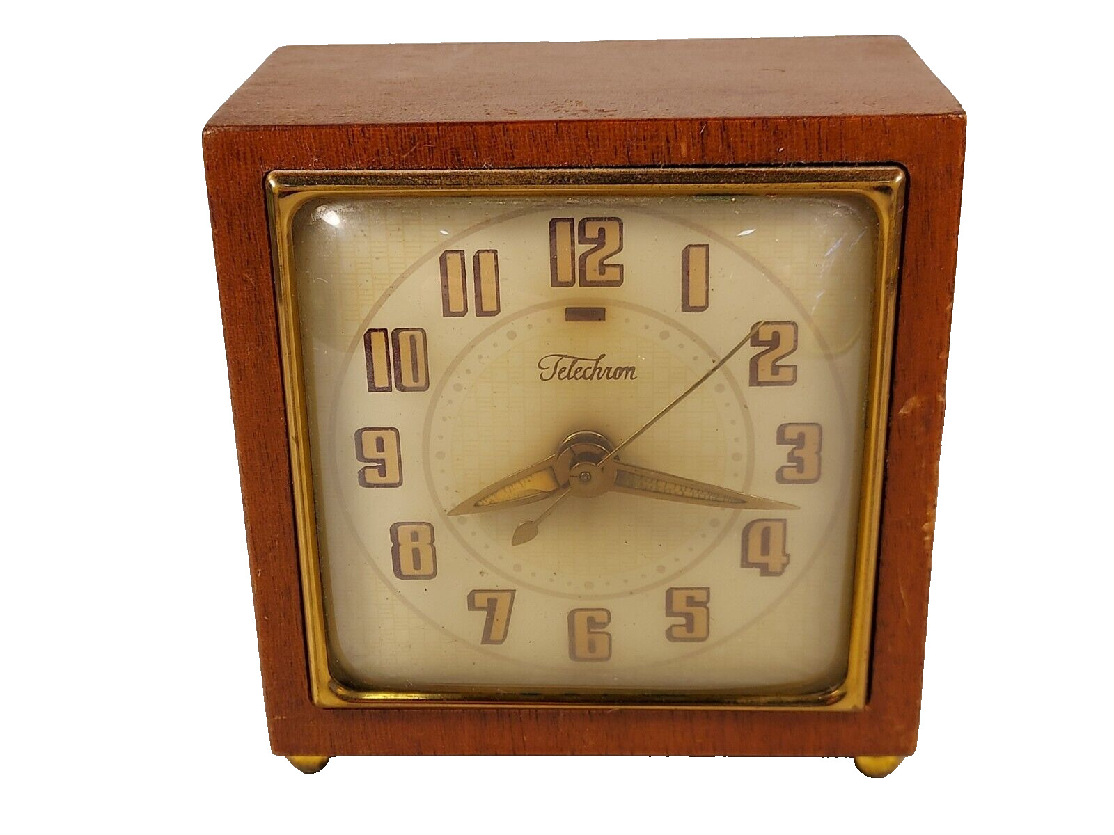 Vintage 1950's Telechron 7H209 Electric Alarm Clock Tested Works Wood Grain