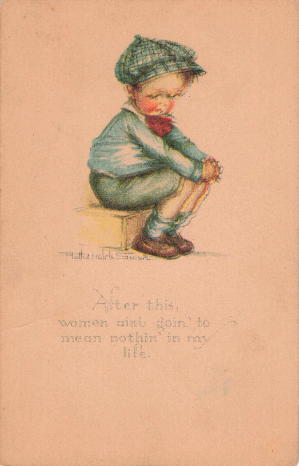 Artist Signed Ruth Welch Siver Boy Sitting on Box c.1912 Postcard A460