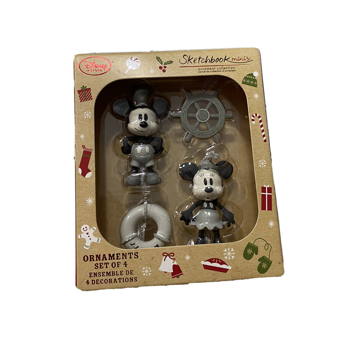 Disney Store Steamboat Willie Mickey & Minnie Sketchbook Minis Ornament Set
