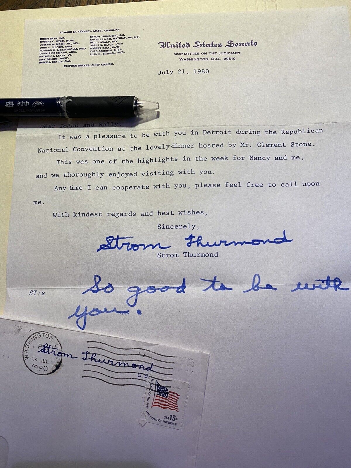 Signed letter from Strom Thurmond 1980 Vintage United State Senate D.C. rnc