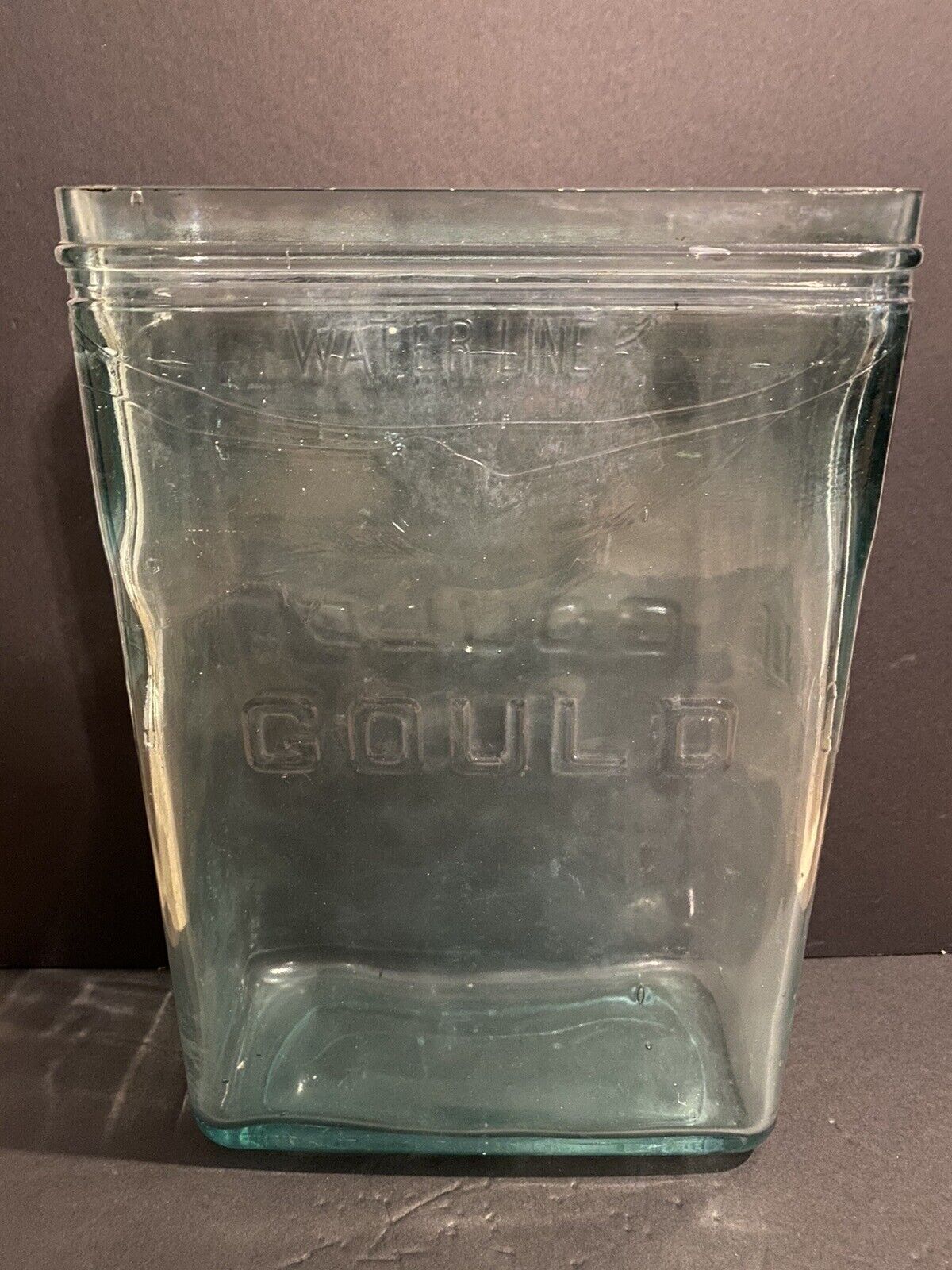 Antique Large GOULD Aqua Glass Farm House Battery Jar 13 1/2\