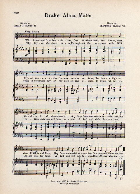 DRAKE UNIVERSITY vintage song sheet c 1941 