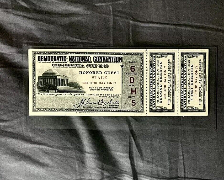 1948 Truman Democratic National Convention Stage Ticket 2 Unused