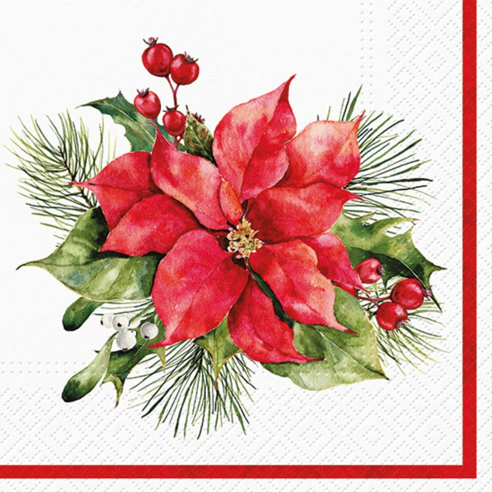 Christmas Napkins For Decoupage, Paper Luncheon Holiday Poinsettia, Two Napkin