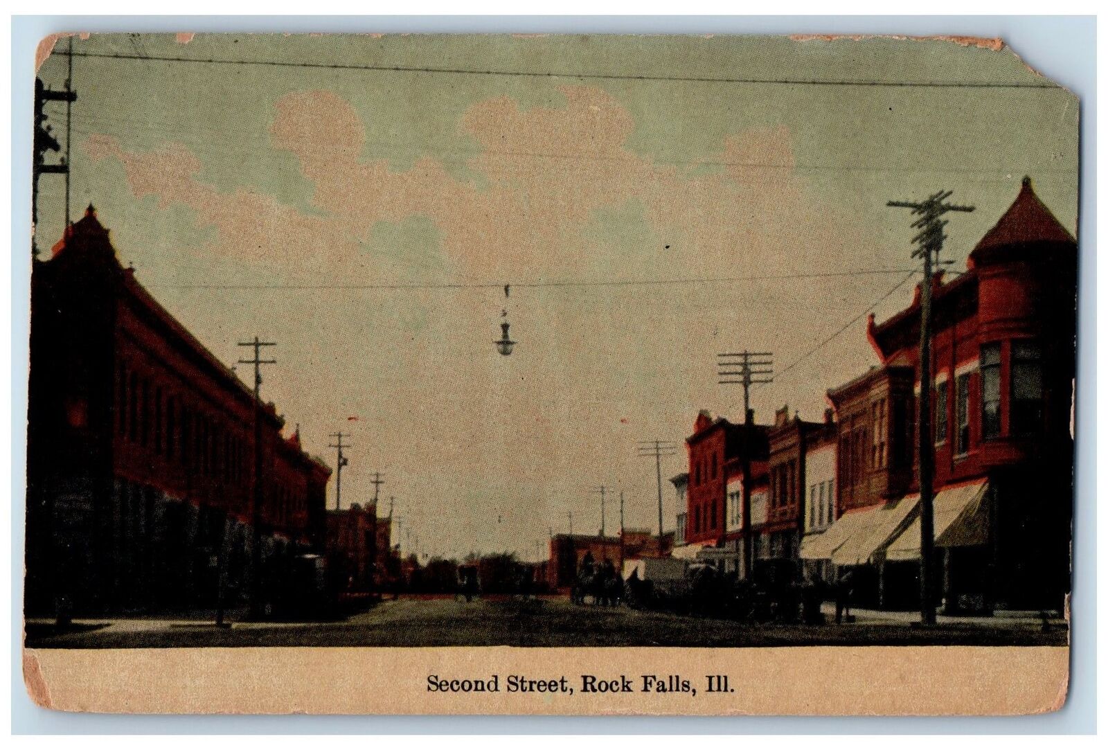 Rock Falls Illinois IL Postcard Second Street Business Section Scene c1910\'s