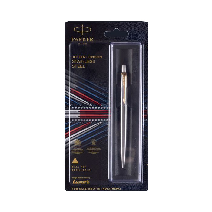 Pack of 2 X Parker JOTTER Gold Trim GT Ball Point Pen, Blue Ink, Fine Tip