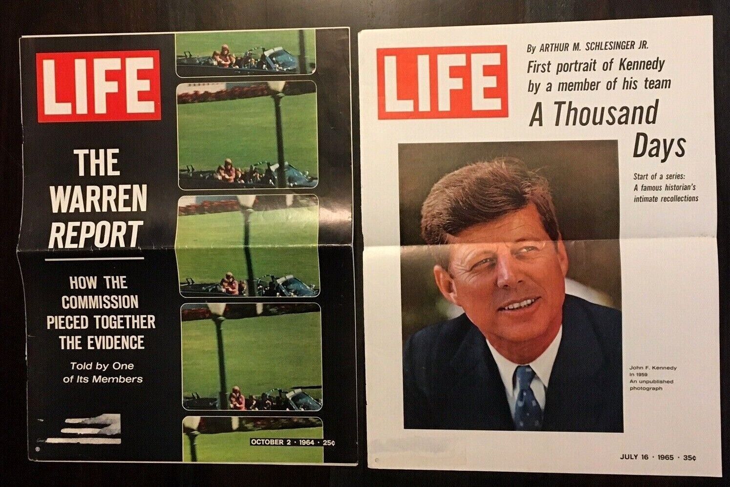 John F Kennedy Life Magazine Covers Warren Report Oct 2 1964 & July 16 1965 Only