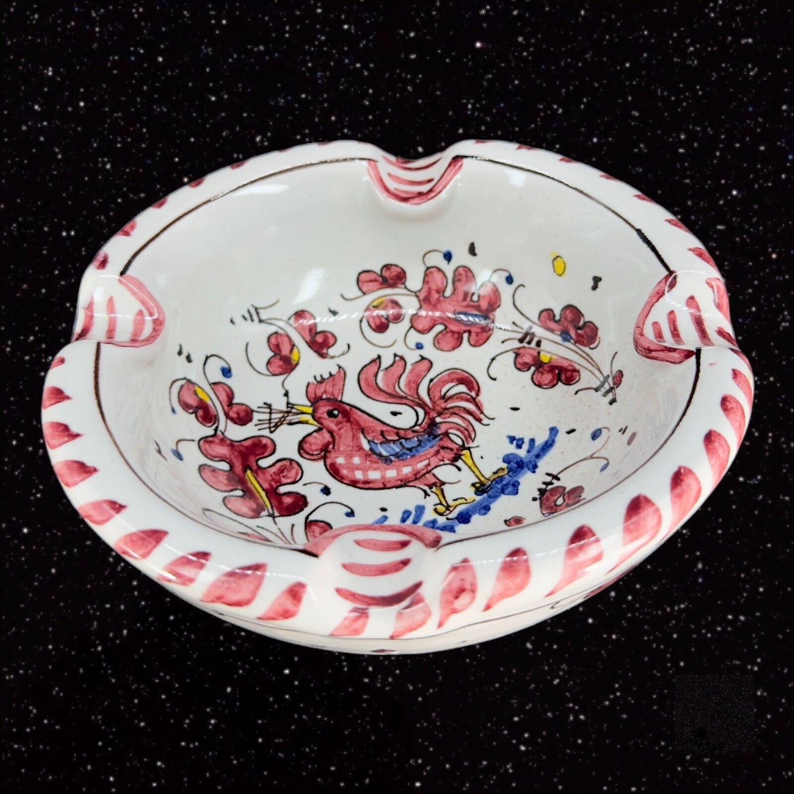 Vintage Ceramica Nova Deruta Italian Pottery Painted Rooster Heavy Dish Bowl VTG