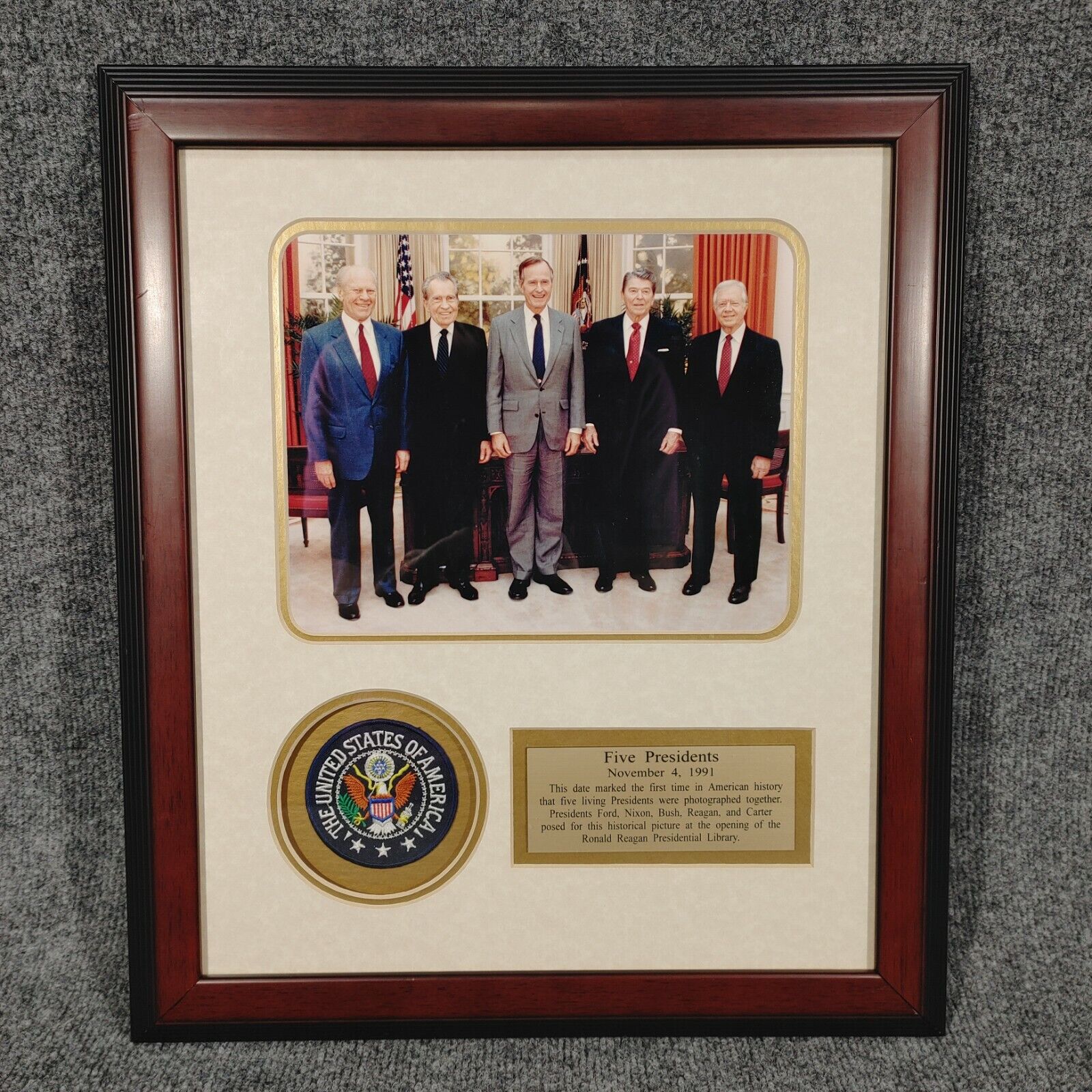 5 Presidents Framed Matted Photo Nixon, Bush, Reagan, Ford, Carter