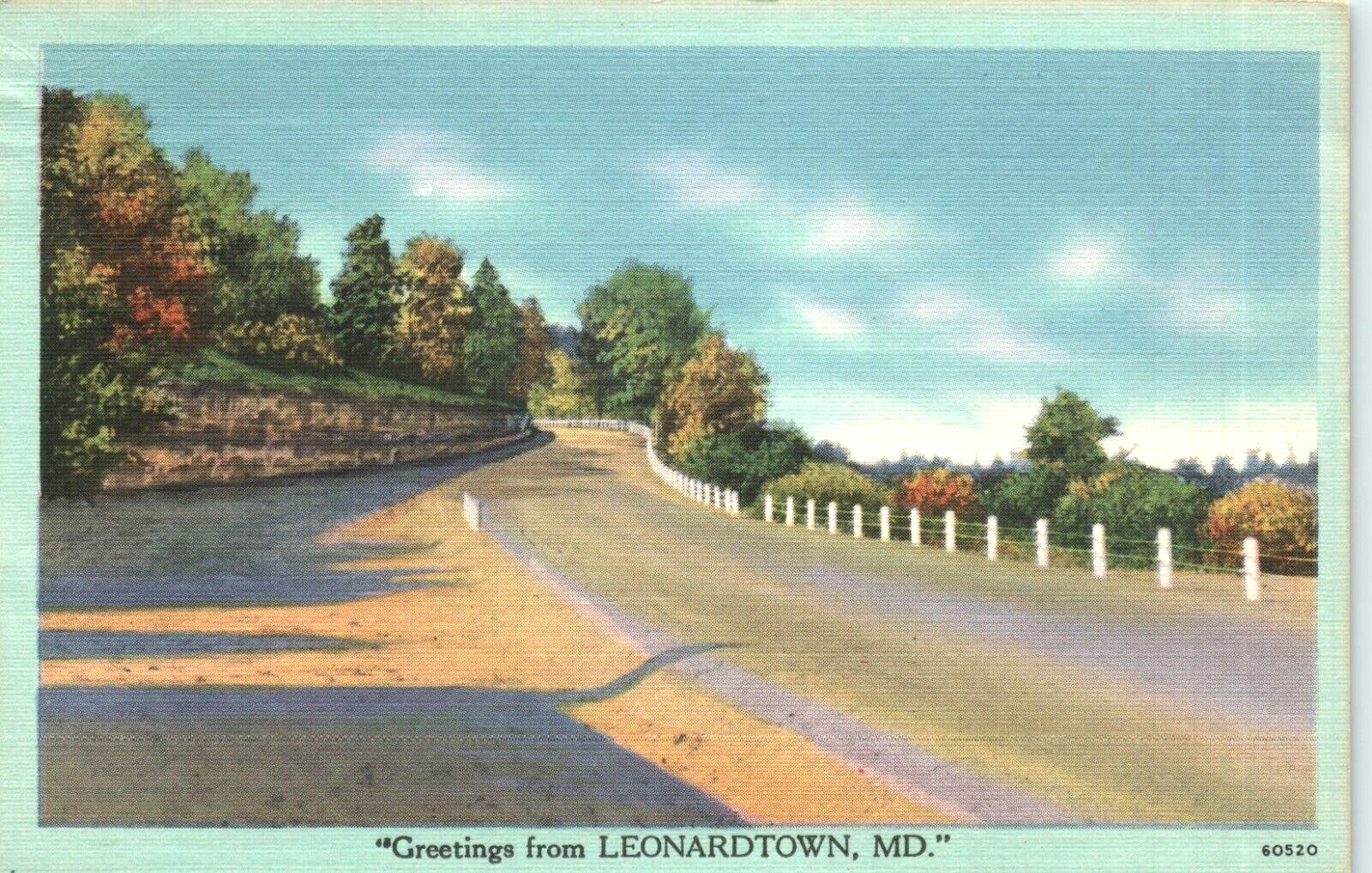 Greetings From LEONARDTOWN Maryland 1948 Vintage Linen Postcard