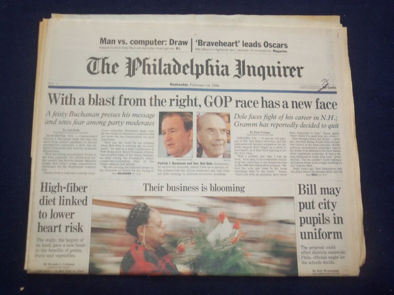 1996 FEB 14 PHILADELPHIA INQUIRER - GOP RACE HAS NEW FACE, BUCHANAN - NP 7156