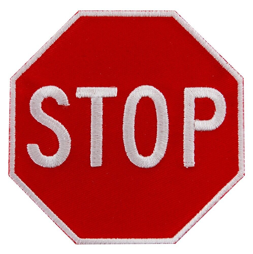 STOP SIGN embroidered PATCH TRAFFIC STREET ROAD SIGN iron-on applique red NEW