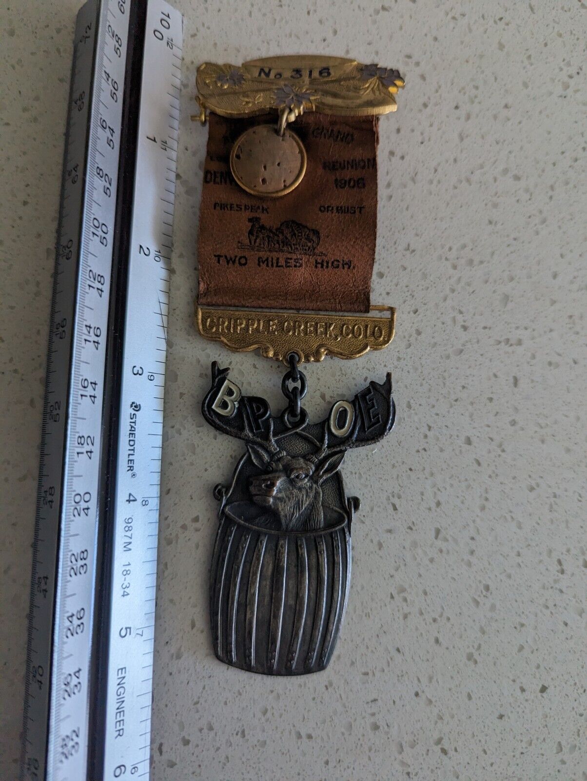 1906 Elks Lodge Convention Pin Medal / Cripple Creek /  Denver 316