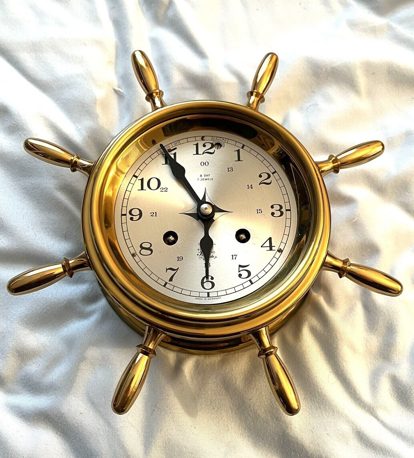 Vintage Schatz 8-Day 7-Jewel Ship Bell Captain Wheel Clock