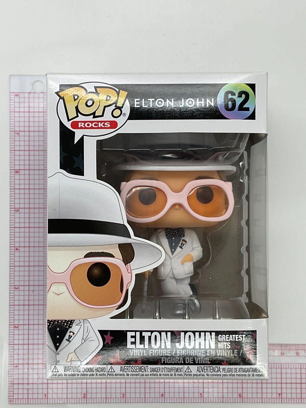 Funko POP Elton John (Greatest Hits) #62 Figure White Hat Cane SEE PICS B01
