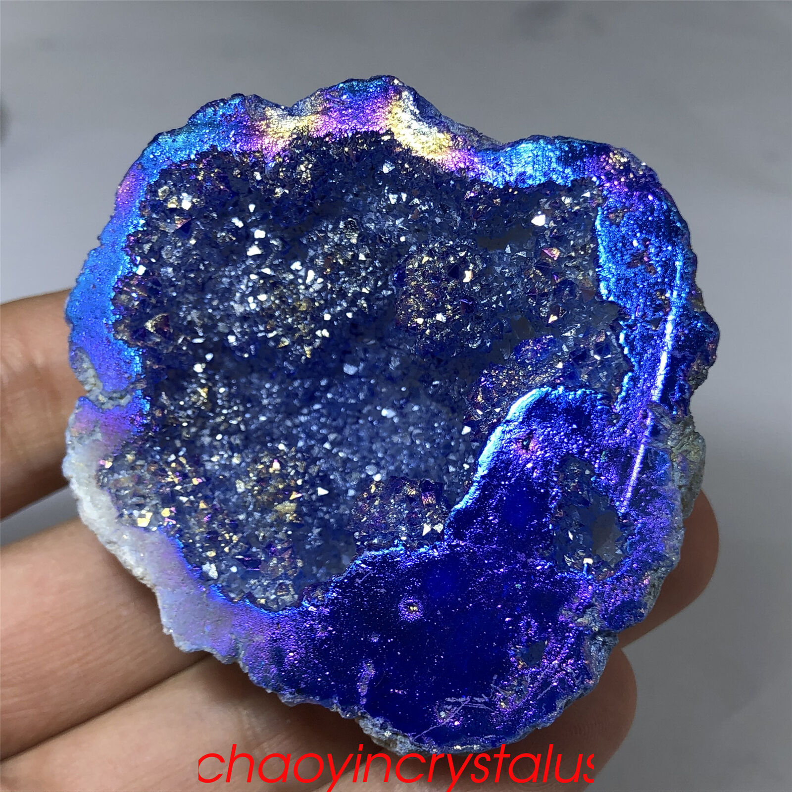 1pc Titanium rainbow agate geode cluster quartz crystal mineral gem reiki 30g+