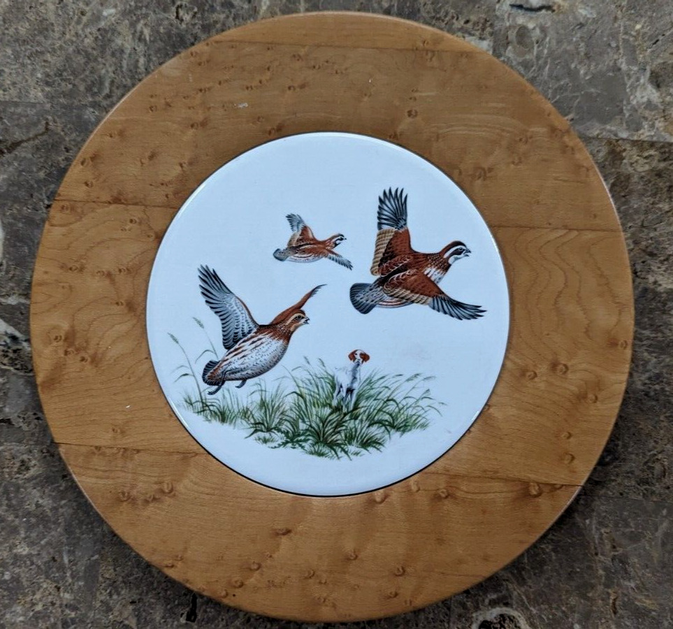 Vintage Mallard Duck Ceramic Tile and Wood Wall Decor Plaque Porcelain 10\