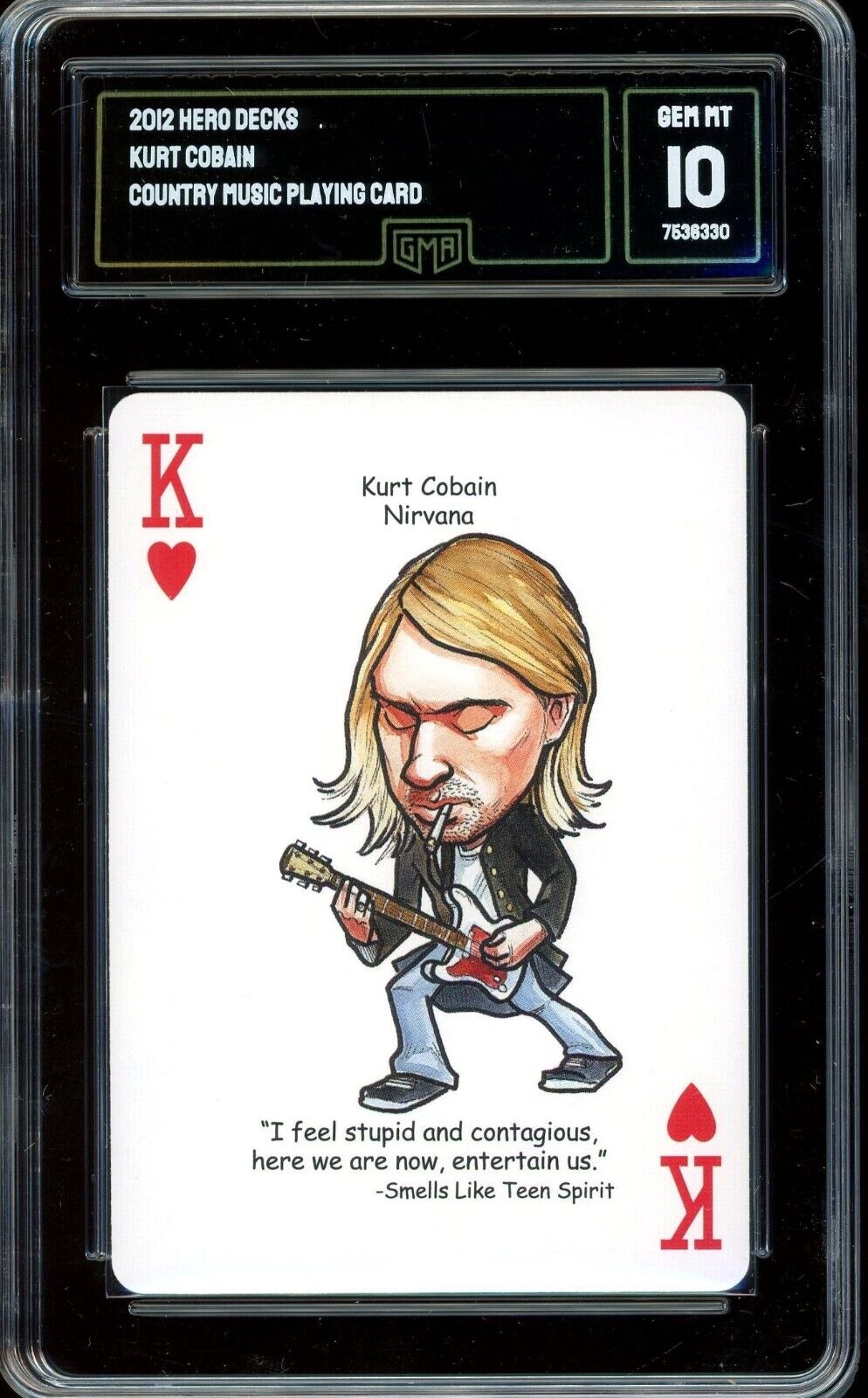 2012 Hero Decks Rock N' Roll Playing Card ~ Kurt Cobain Nirvana ~ GMA 10