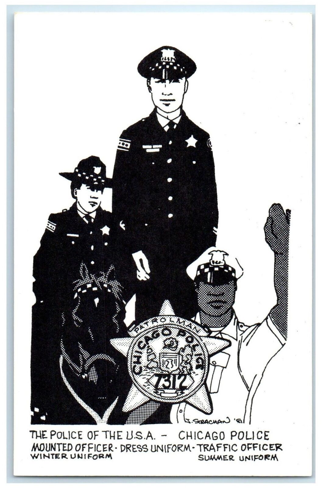 c1950\'s Chicago Police Uniform Traffic Winter Summer Chicago Illinois Postcard