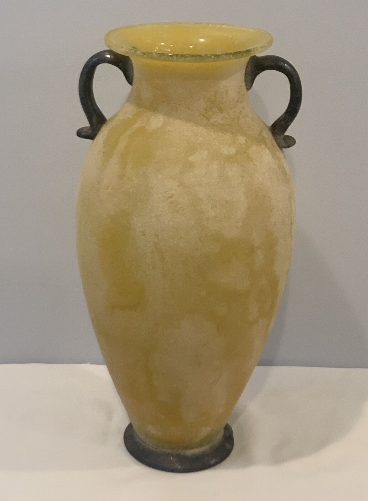 Vintage 1990\'s Design Guild Yellow Etruscan Art Glass Vase  13-1/2\