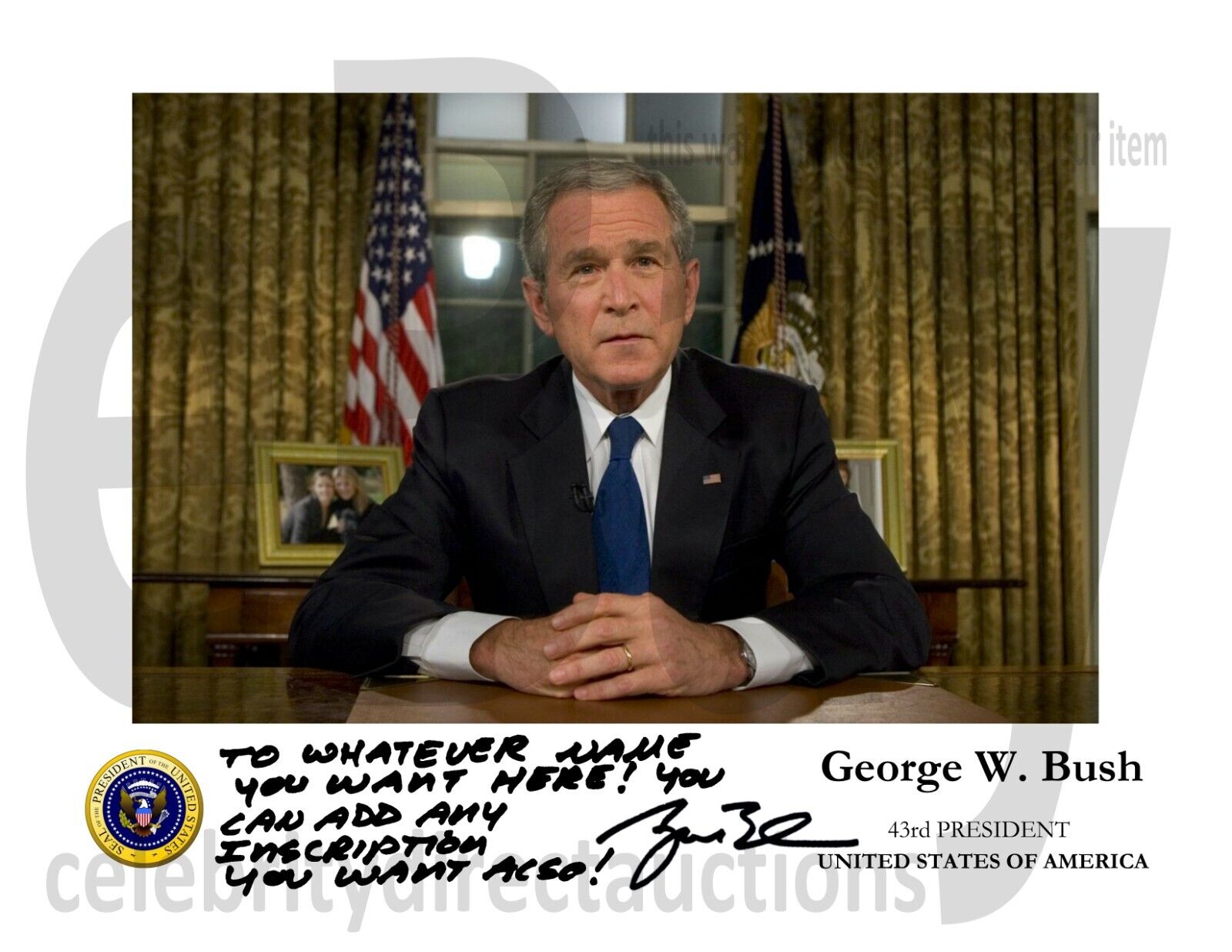 PERSONALIZED President George W. Bush autographed 11x8.5 portrait photo REPRINT