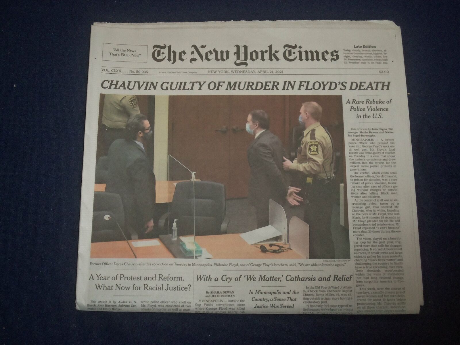 2021 APRIL 21 NEW YORK TIMES - CHAUVIN GUILTY OF MURDER IN GEORGE FLOYD'S DEATH