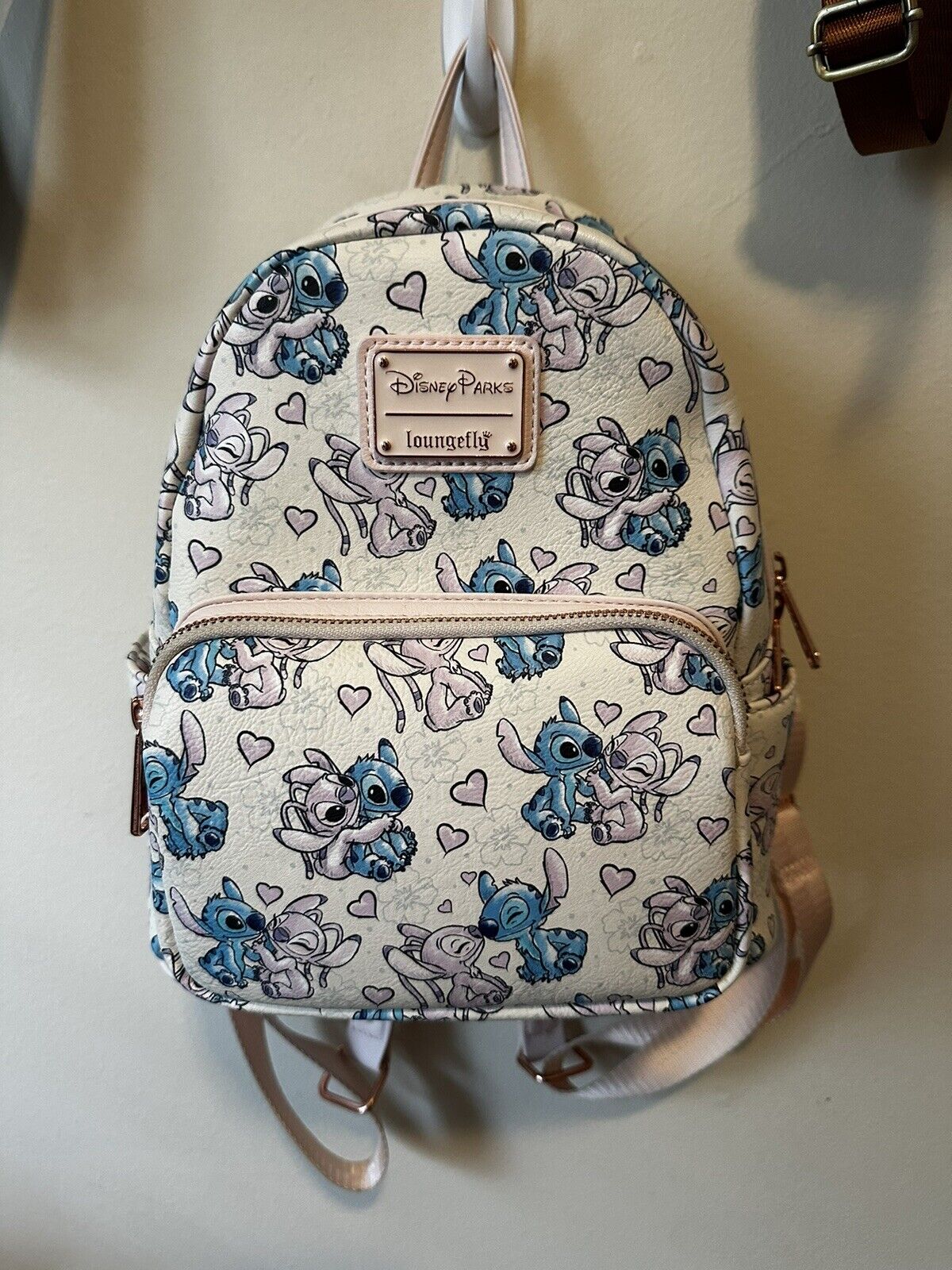 Disney Parks Valentine Stitch and Angel Hearts Kiss Mini Loungefly Backpack