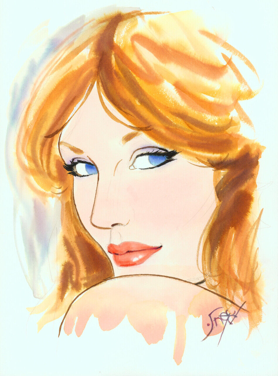 Playboy Artist Doug Sneyd Signed Original Art Sketch ~ Blue Eyed Blond Beauty