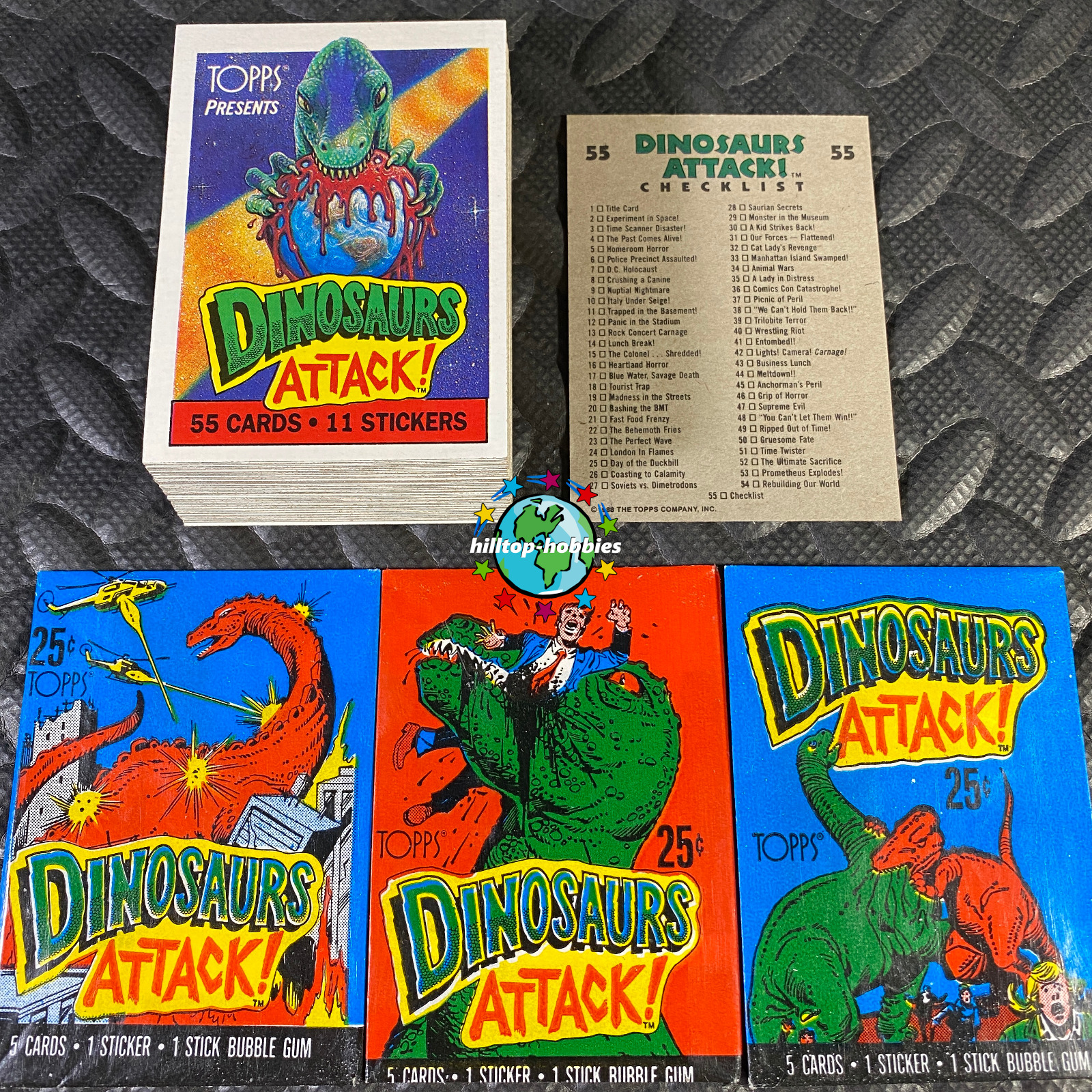 TOPPS 1988 DINOSAURS ATTACK COMPLETE TRADING CARD  SET OF 55 +THREE WAX WRAPPERS