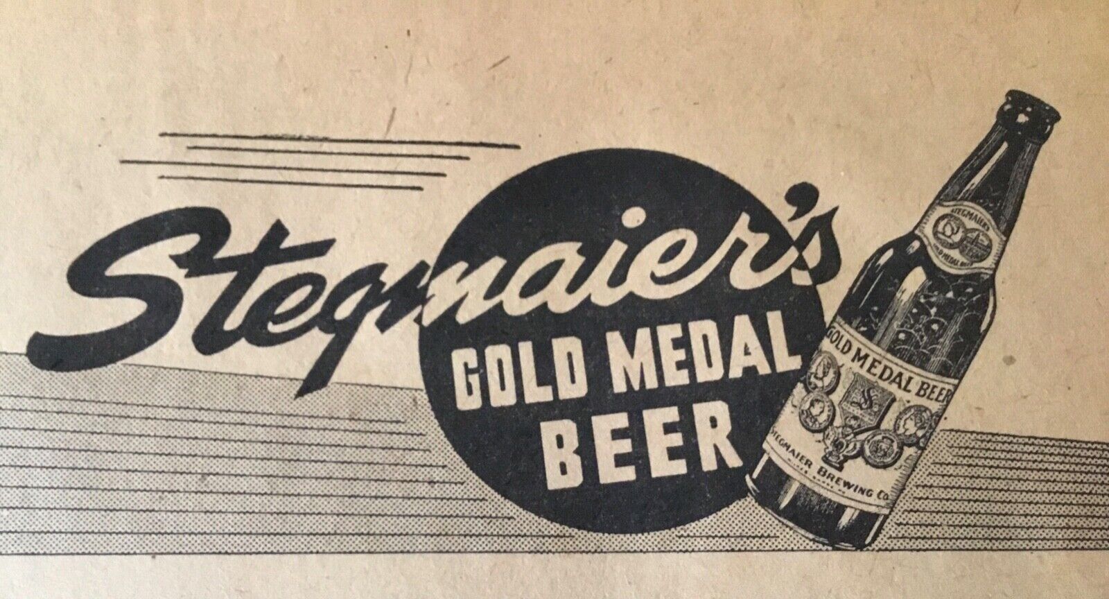 Old Stegmaier Beer Sign Wilkes Barre PA Bowling Advertising Gold Medal Bottle