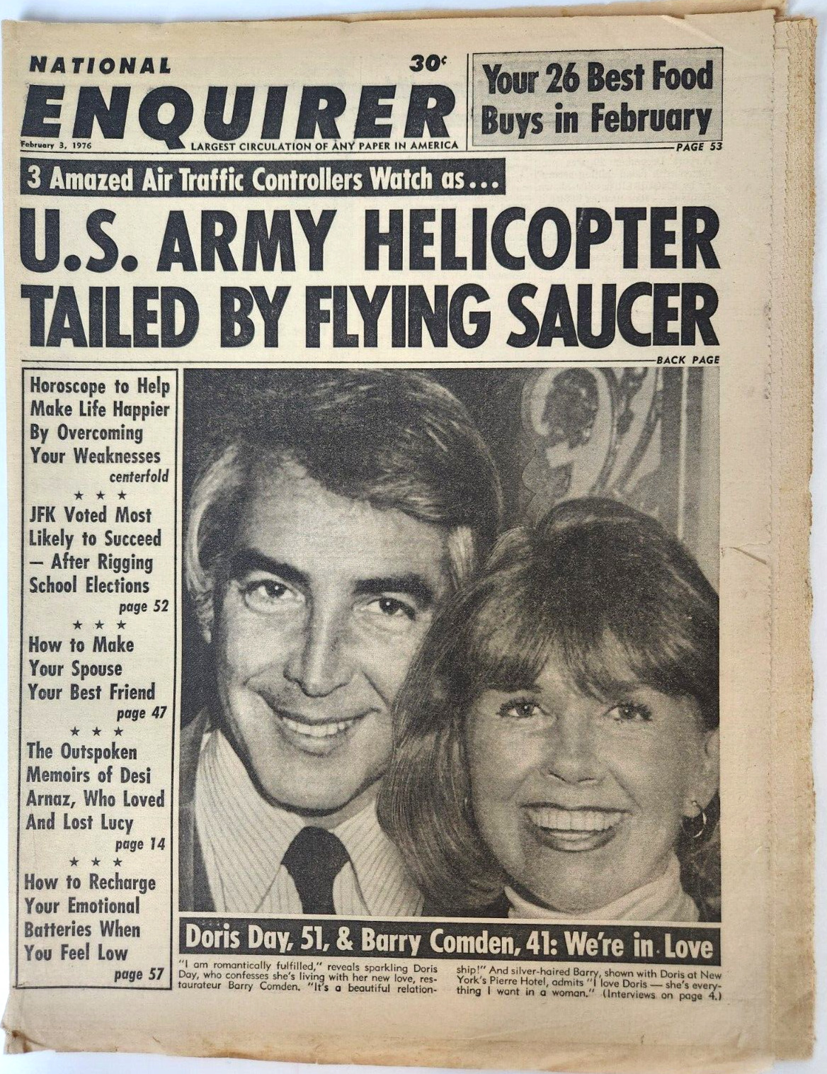National Enquirer Vintage February 3 1976 Doris Day UFO JFK Desi Arnaz