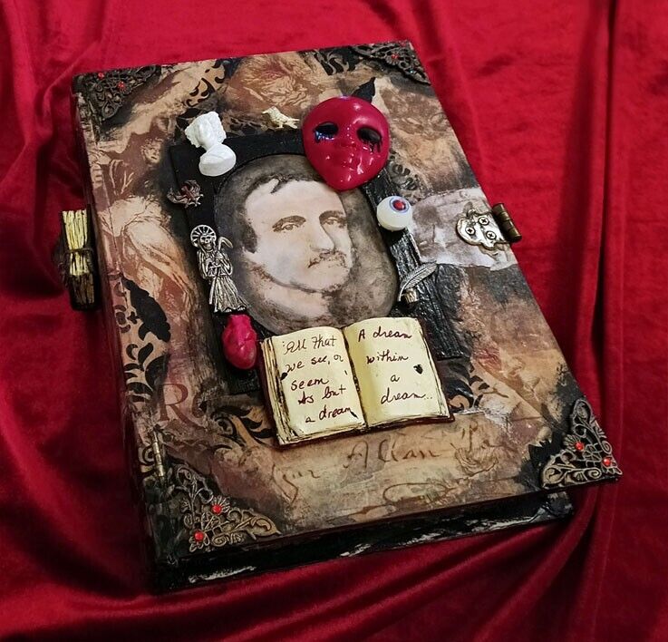 Edgar Allen Poe, wooden hideaway book box. Hidden safe box, hollow