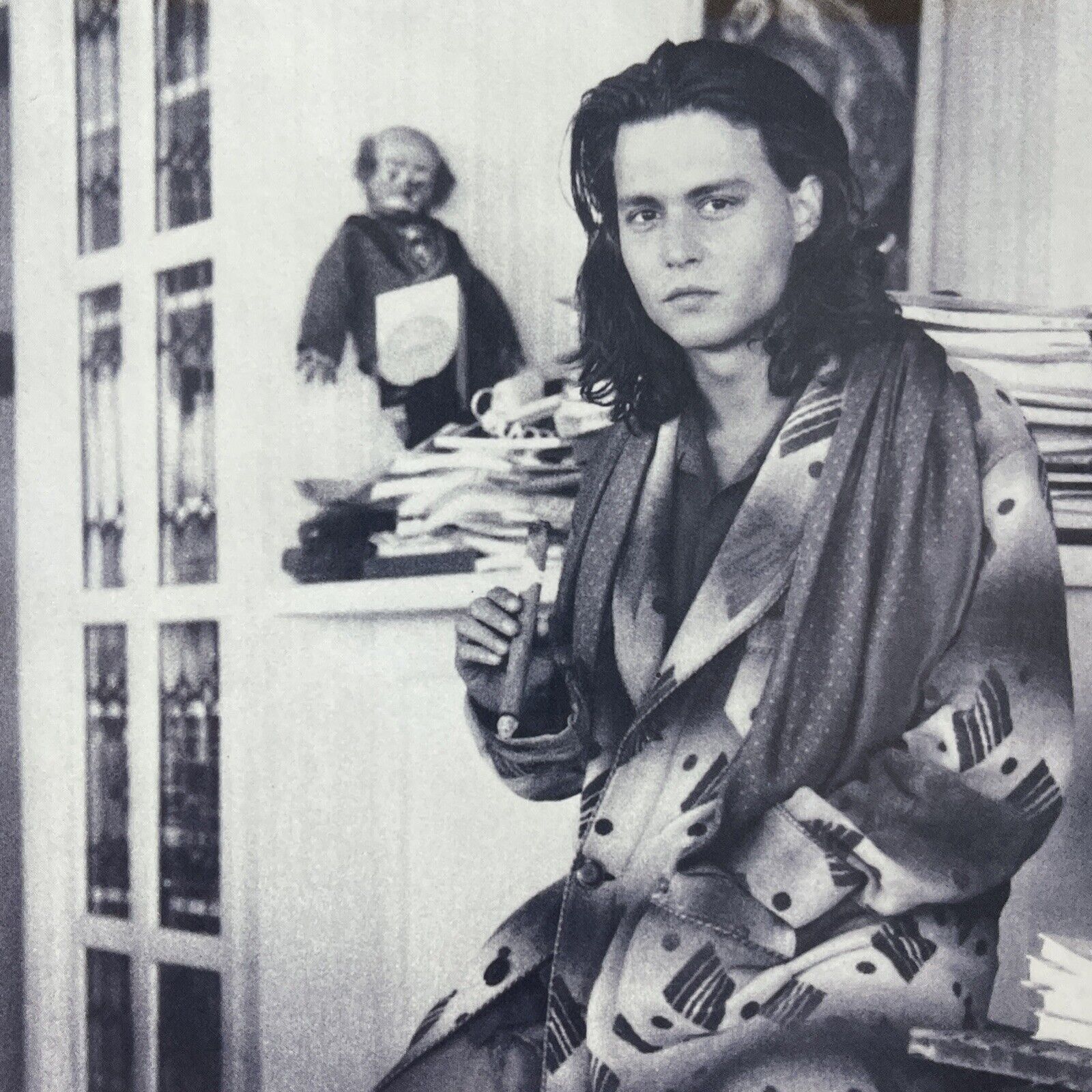 Johnny Depp B&W Cigar Housecoat Portrait Vintage 80s Magazine Print Photo