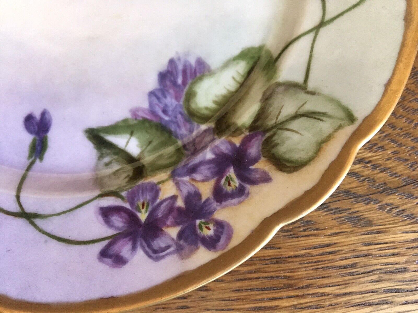 Antique Plate Handpainted Violets Artist Initialed & Dated 1909 impressed “TK”