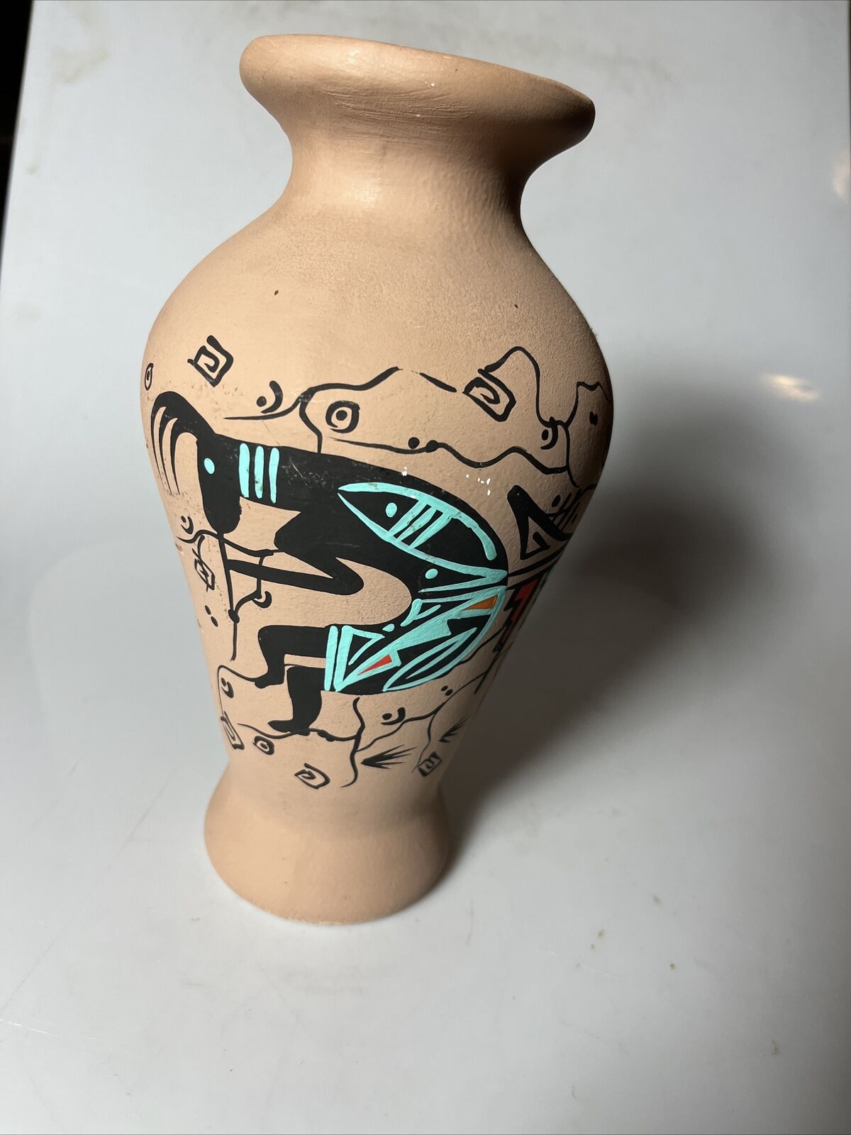 LARGE Southwest Navajo Art Hand Painted Vase dream catcher 10”
