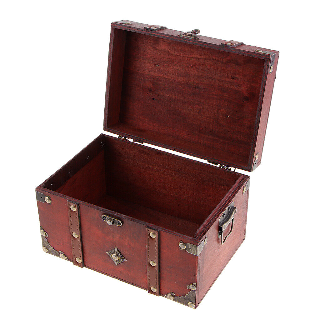 Antique Wooden Jewelry Storage Case Treasure Chest Table Decor B