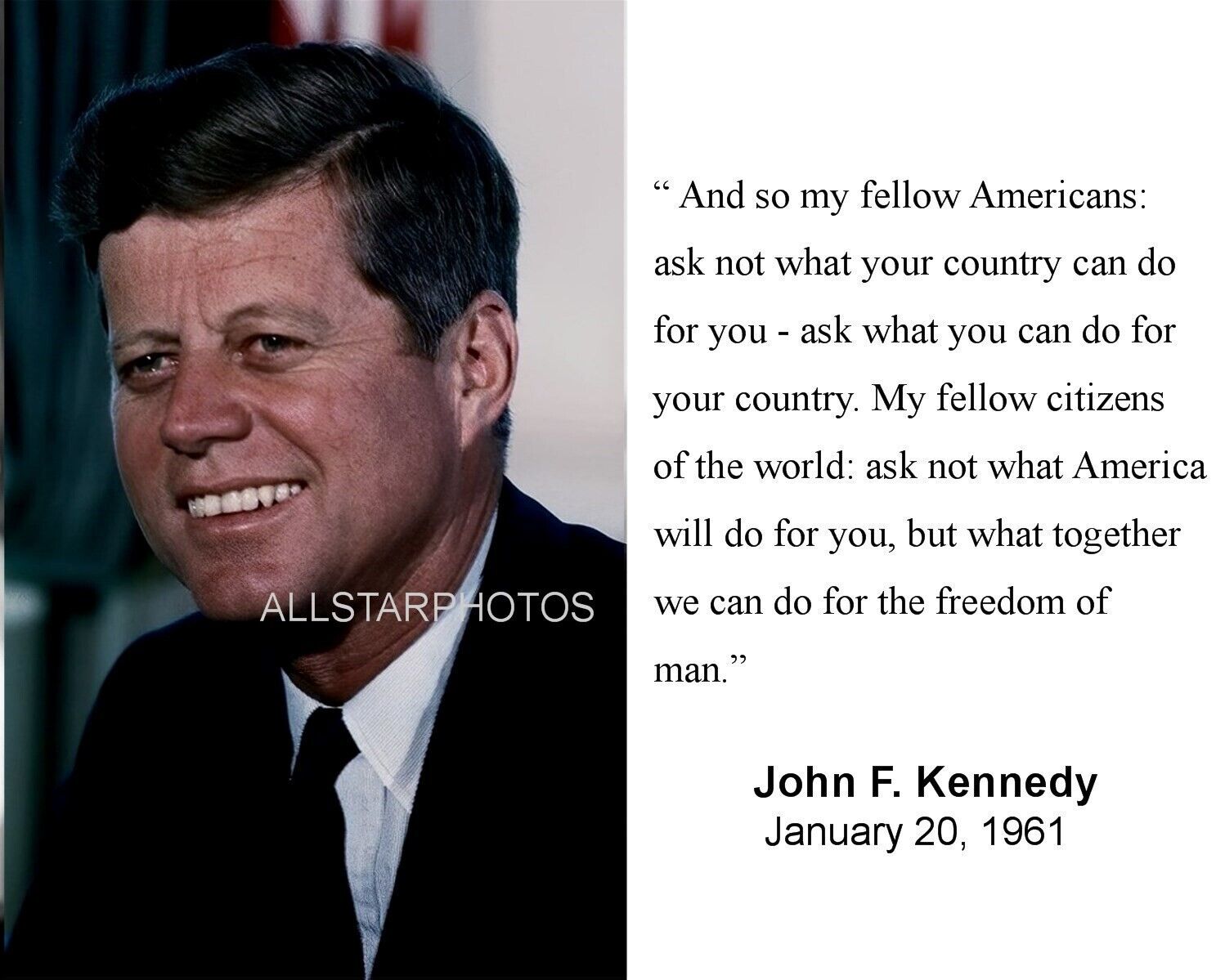 John F. Kennedy JFK Inauguration Quote Portrait 8 x 10 Photo Picture Photograph 