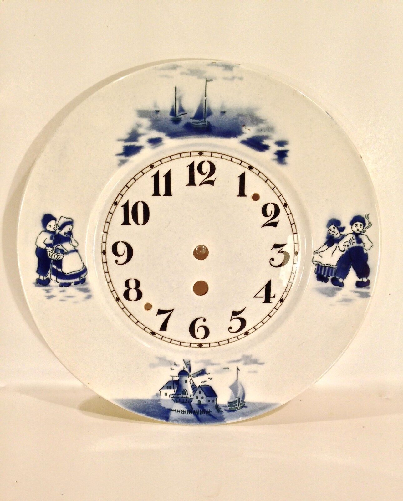 Vintage Unbranded Delft Type Porcelain Clock Face Only Nice