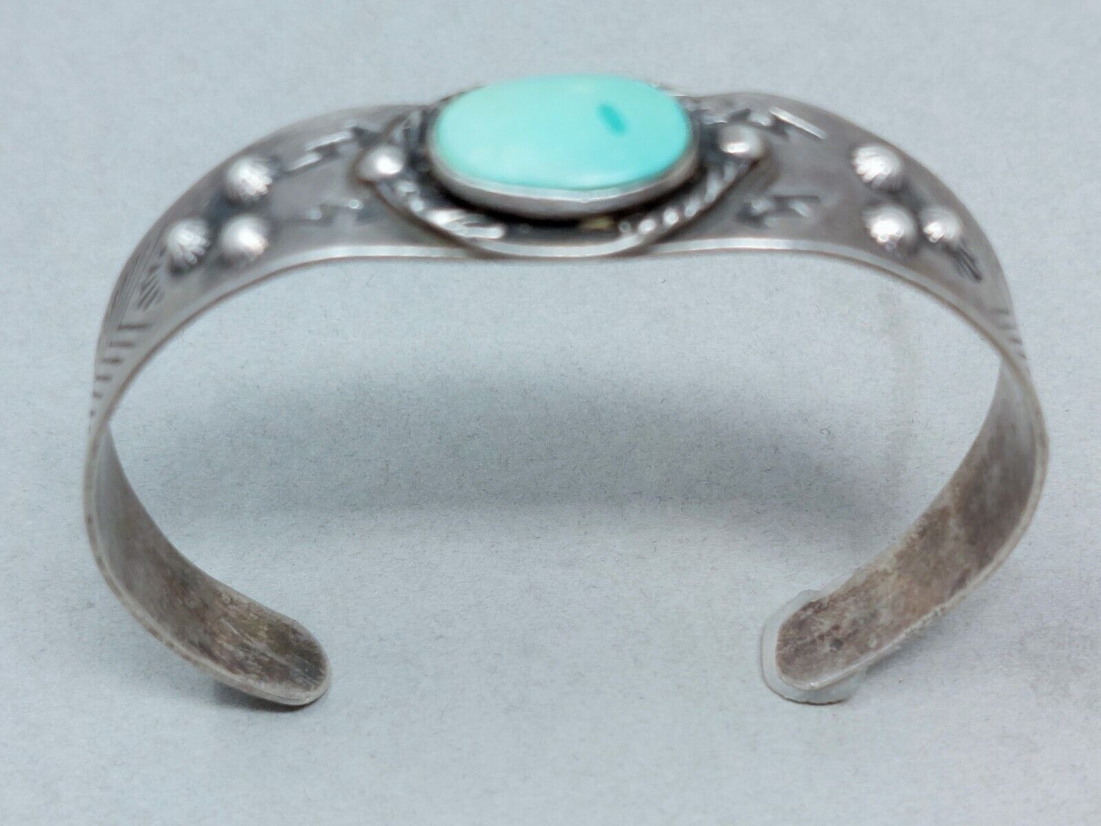 Vintage Classic Fred Harvey Navajo Sterling Silver Turquoise Cuff JC0008
