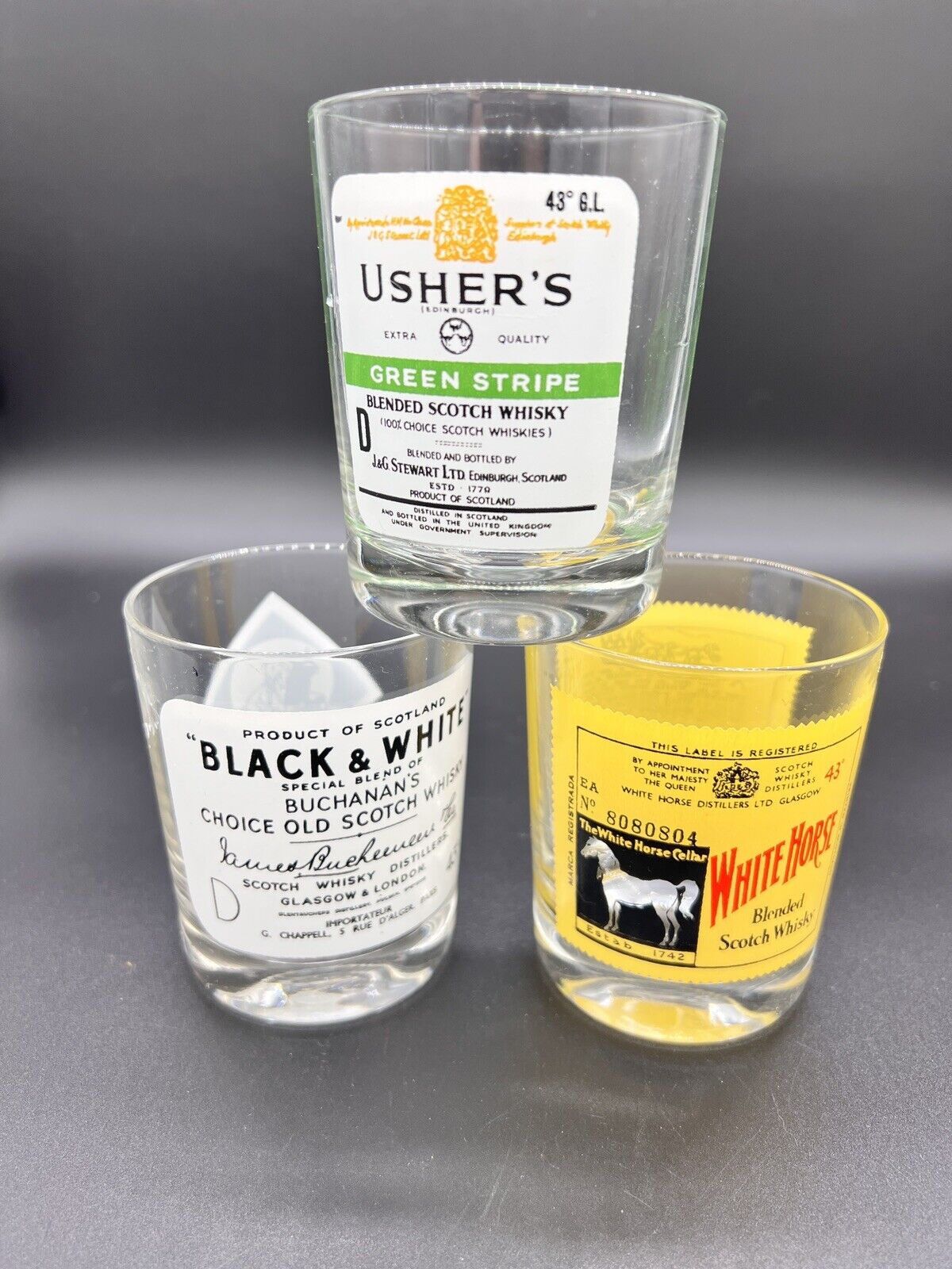 Vintage Set 3 Usher's Scotch Whisky Rock Glass Collectible Barware