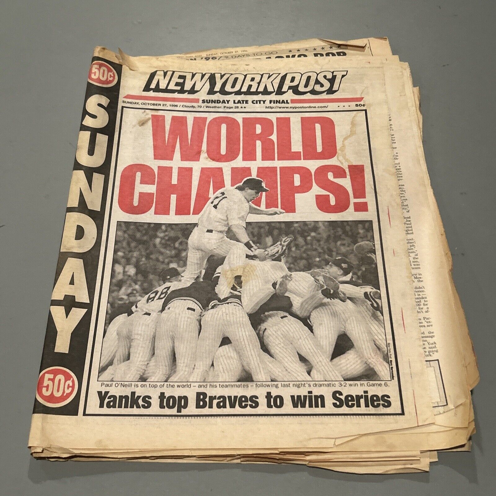 New York Post Yankees world series champions October 27, 1996 “World Champs”
