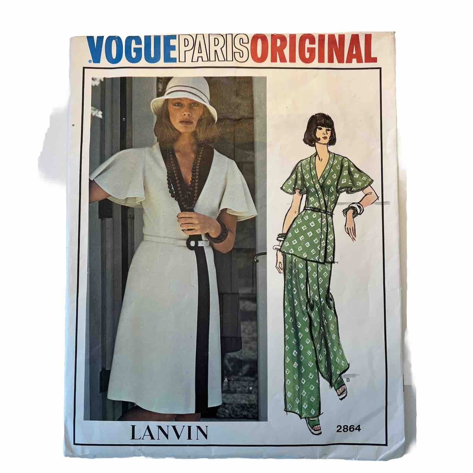 Vogue 2864 Lavin Wrap Dress Capelet Sleeves Wide Leg Pants Size 10 Bust 32.5