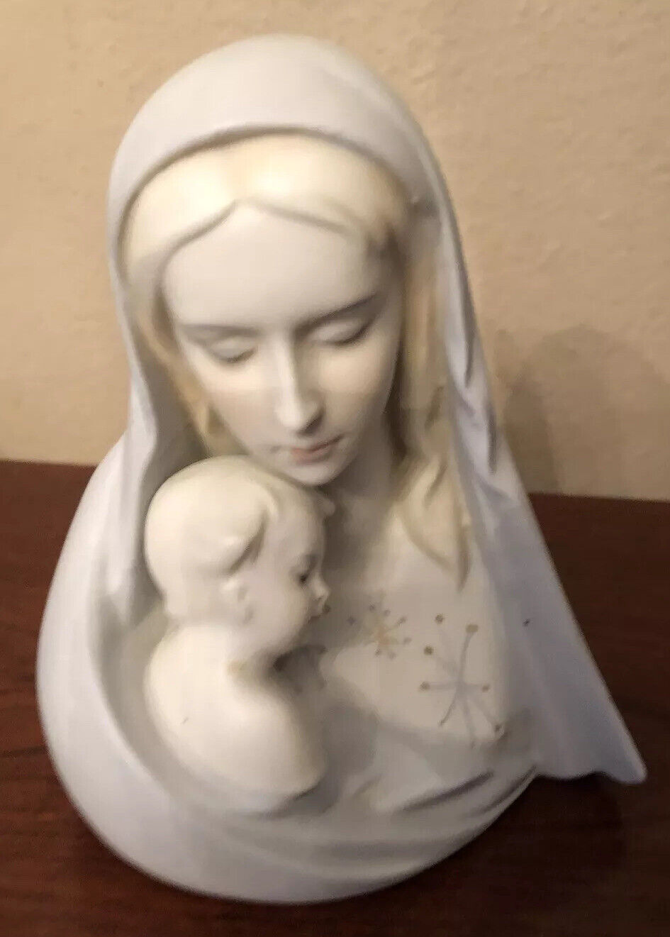 MCM blue Bisque Planter Vase Madonna Child Mary Baby Jesus Virgin Mary 6347 BH